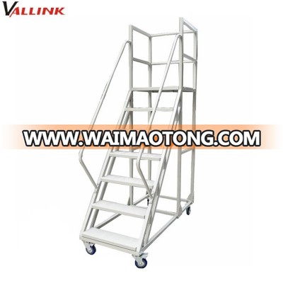 Warehouse Steel Safety Rolling Mobile Platform Ladder with Handrails