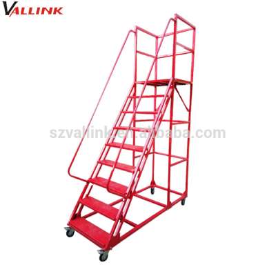 Wholesale Assembly Steel Tilt and Roll Movable Warehouse Ladder with Wheels