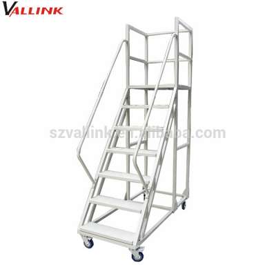 strong steel structure KD packing movable platform supermarket ladder with side rail