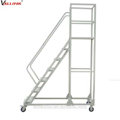 Warehouse Mobile Ladder Platform Metal Portable Stairs With Handrail